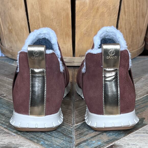 Cole Haan ZeroGrand Rust Red Suede Slip-On Fur Wool Ankle Booties Women Size 6.5 - Picture 6 of 11